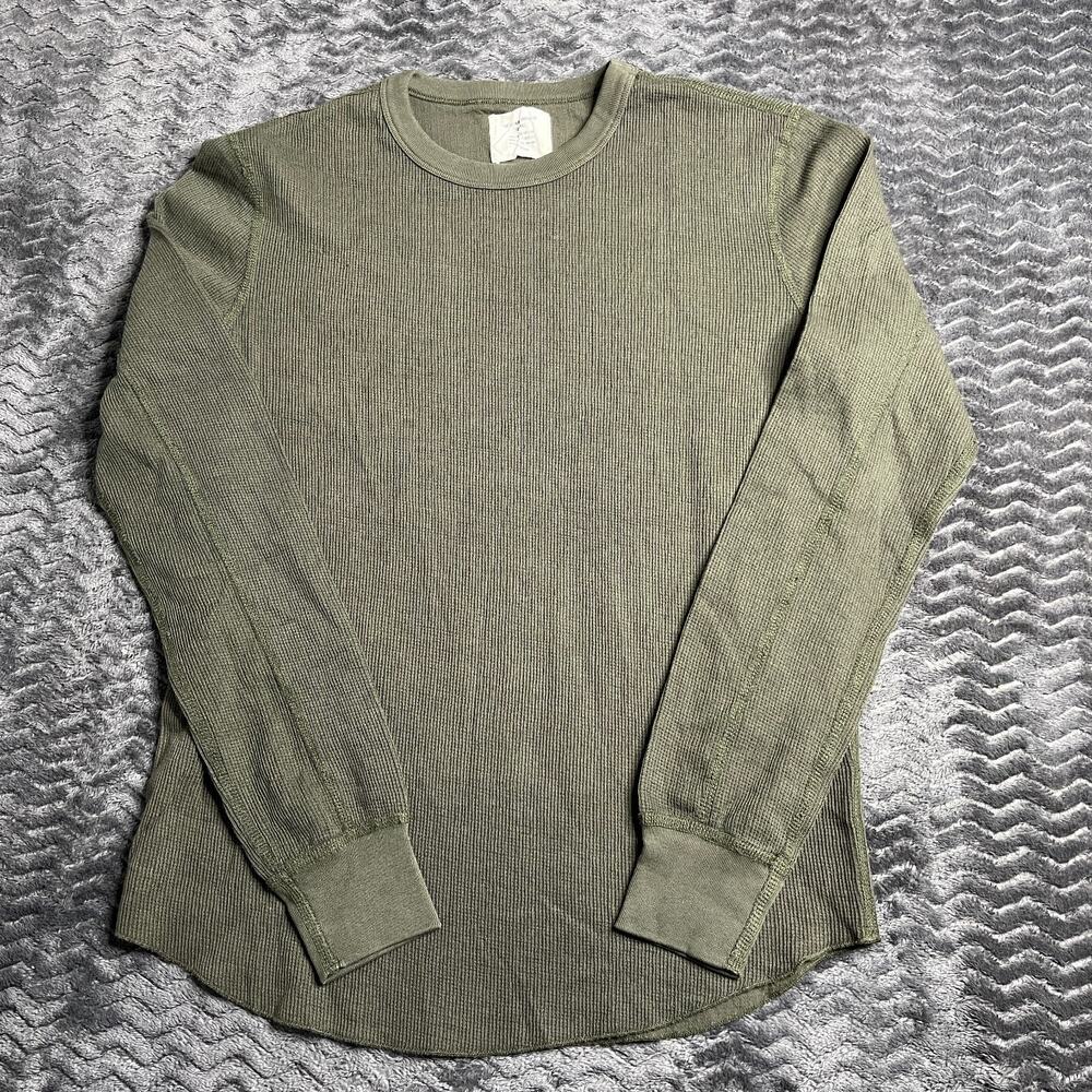 Buck Mason Green Vintage Thermal Surplus Tee Waffle Knit Long Sleeve size Small